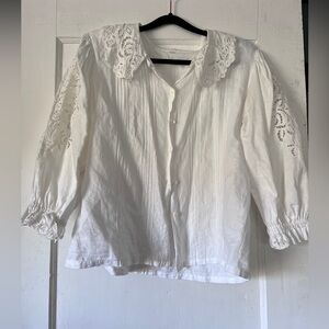 Lace broderie anglaise cotton linen top Doen